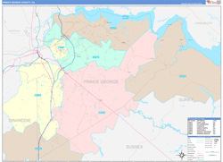 Prince GeorgeCounty, VA Wall Map Color Cast Style 2024